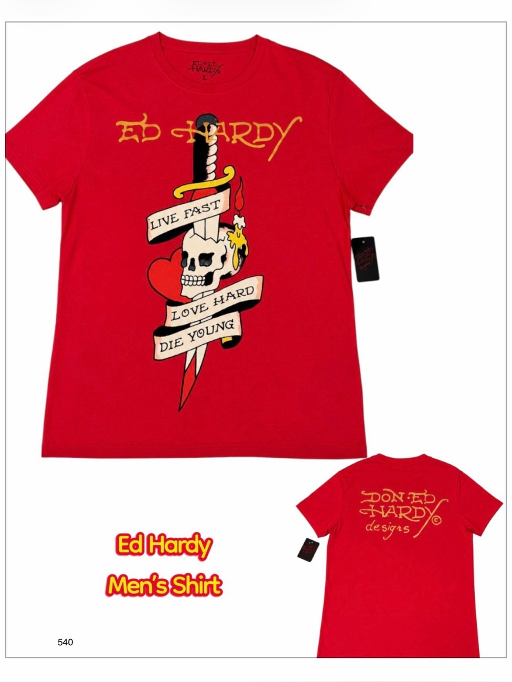 *new* Ed Hardy Men's Red Live Fast Love Hard Die Young T-Shirt